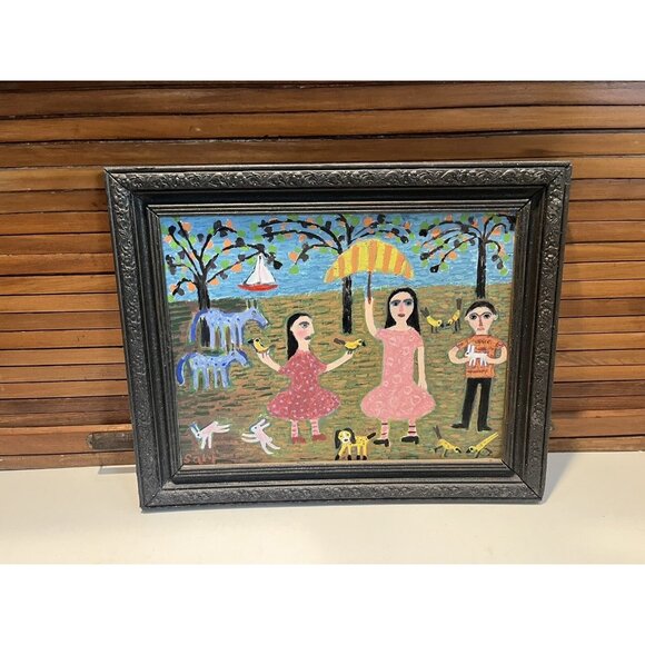 Magical Garden Israeli Art Sari Noy Azaria 2013 11 x 14 Painting Canvas Framed